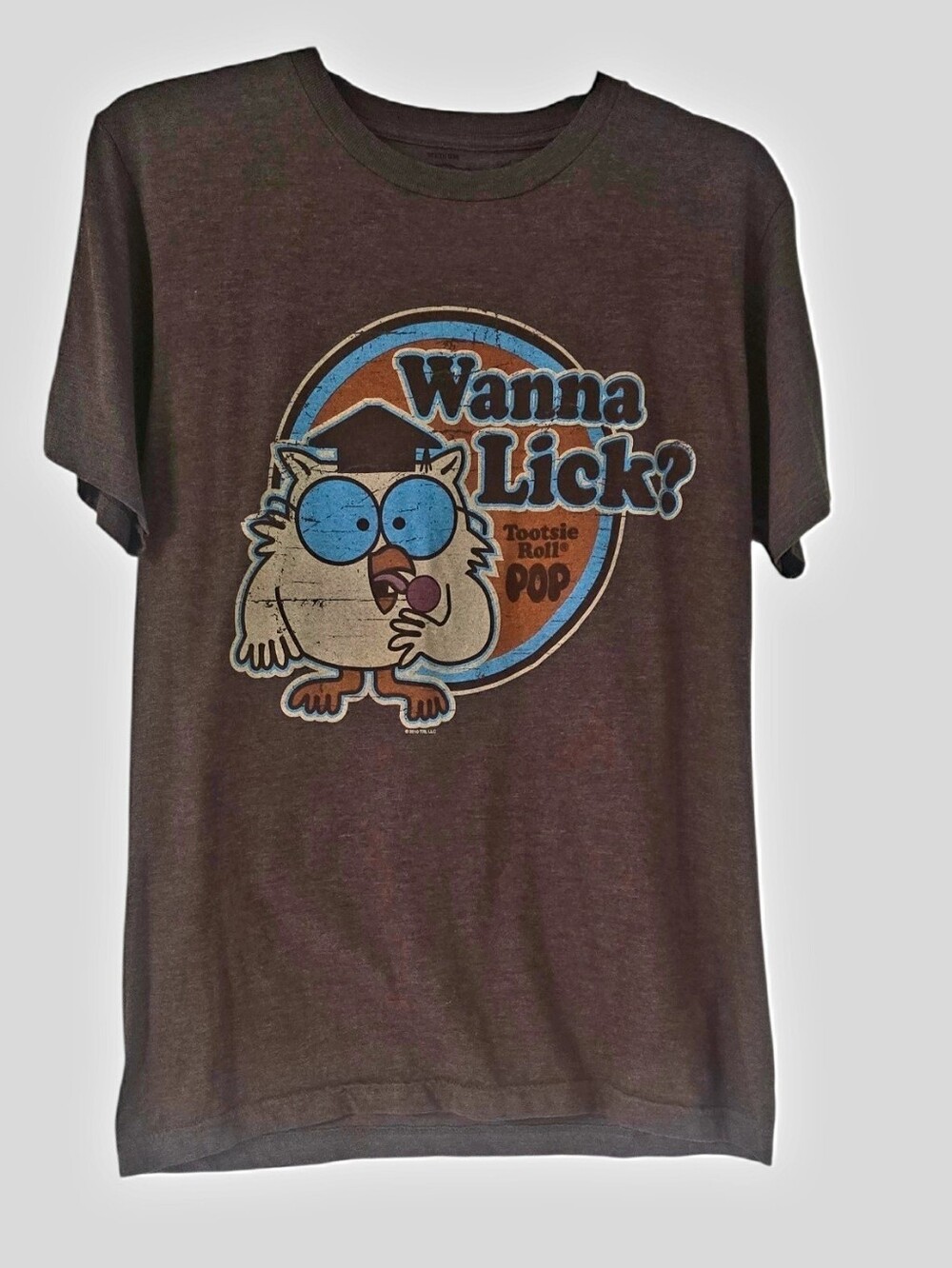 Tootsie Roll Pop 'Wanna Lick?' Graphic Tee - Brown Size M Unisex